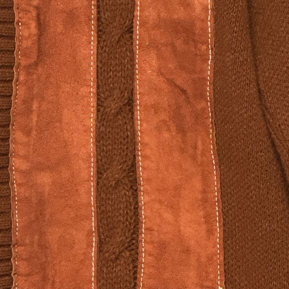 1970s Vintage Brown w Red Suede Front Shawl Cardigan RETRO M Old Grandpa Hipster - Picture 8 of 15